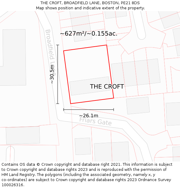 THE CROFT, BROADFIELD LANE, BOSTON, PE21 8DS: Plot and title map