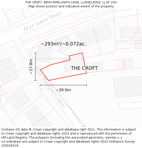 THE CROFT, BRYN MAELGWYN LANE, LLANDUDNO, LL30 1SH: Plot and title map
