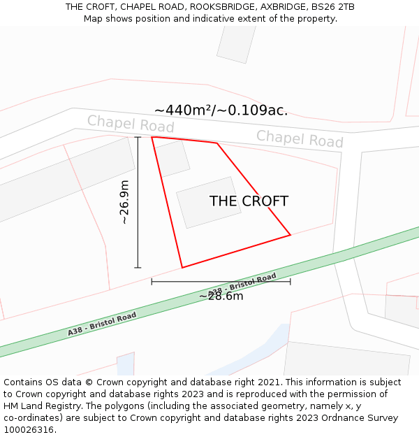 THE CROFT, CHAPEL ROAD, ROOKSBRIDGE, AXBRIDGE, BS26 2TB: Plot and title map