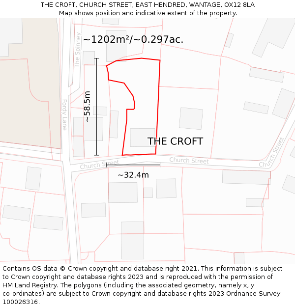 THE CROFT, CHURCH STREET, EAST HENDRED, WANTAGE, OX12 8LA: Plot and title map
