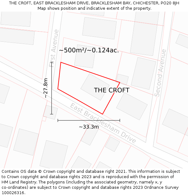 THE CROFT, EAST BRACKLESHAM DRIVE, BRACKLESHAM BAY, CHICHESTER, PO20 8JH: Plot and title map