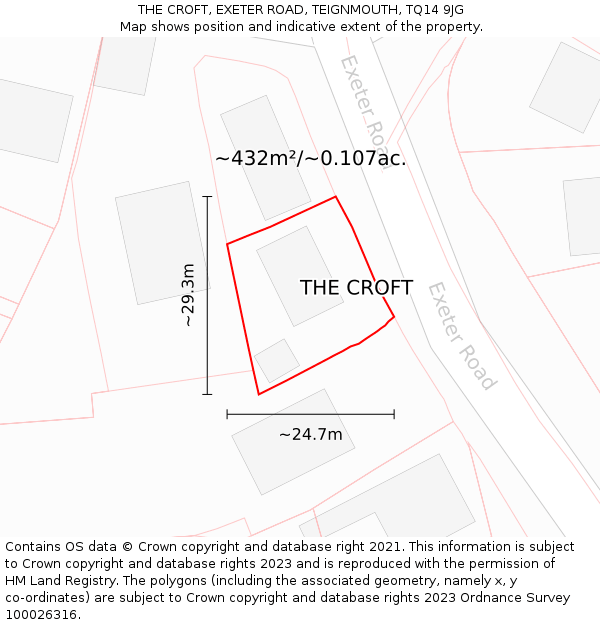 THE CROFT, EXETER ROAD, TEIGNMOUTH, TQ14 9JG: Plot and title map