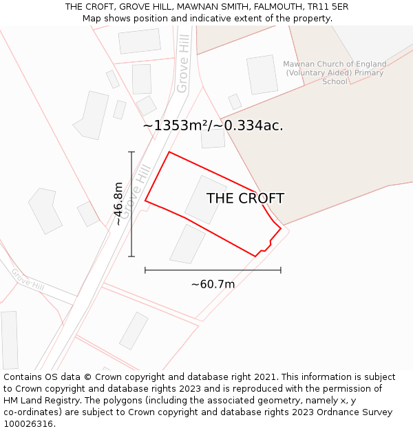 THE CROFT, GROVE HILL, MAWNAN SMITH, FALMOUTH, TR11 5ER: Plot and title map