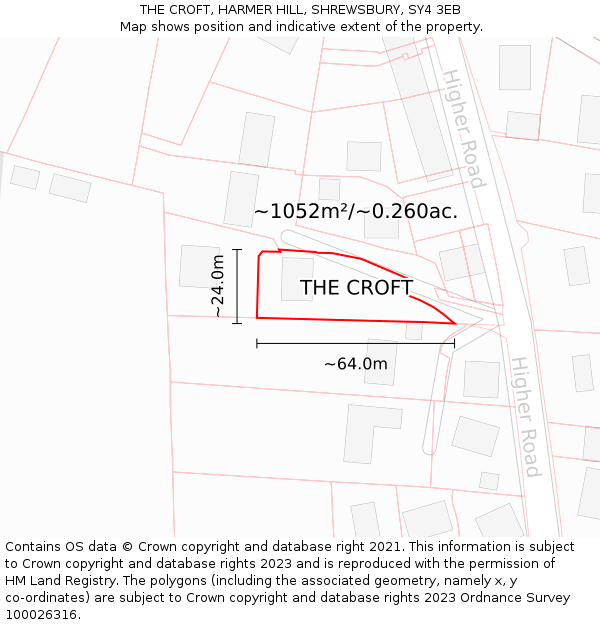 THE CROFT, HARMER HILL, SHREWSBURY, SY4 3EB: Plot and title map
