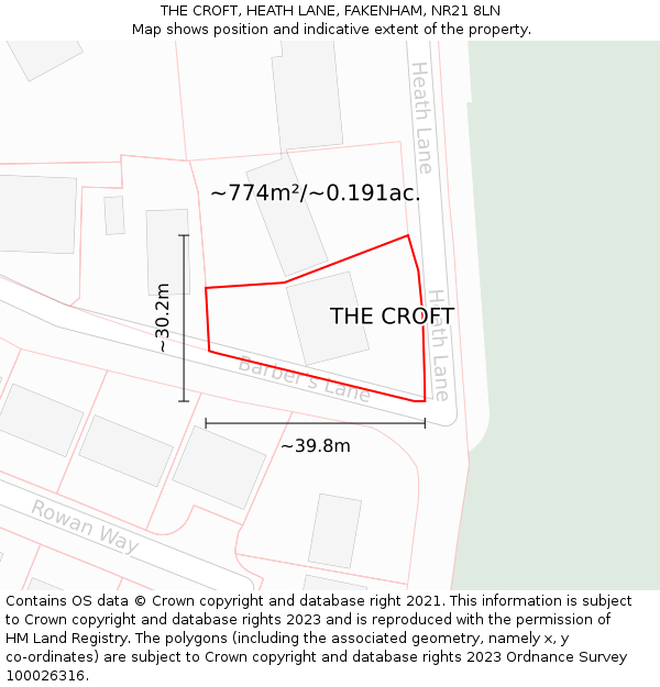 THE CROFT, HEATH LANE, FAKENHAM, NR21 8LN: Plot and title map
