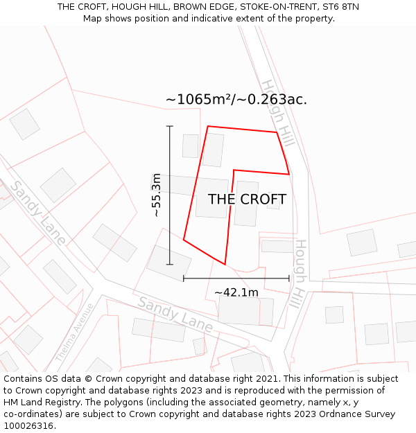 THE CROFT, HOUGH HILL, BROWN EDGE, STOKE-ON-TRENT, ST6 8TN: Plot and title map