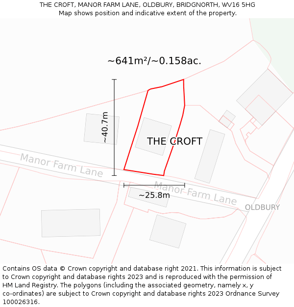 THE CROFT, MANOR FARM LANE, OLDBURY, BRIDGNORTH, WV16 5HG: Plot and title map