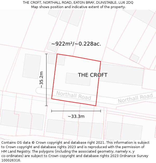 THE CROFT, NORTHALL ROAD, EATON BRAY, DUNSTABLE, LU6 2DQ: Plot and title map