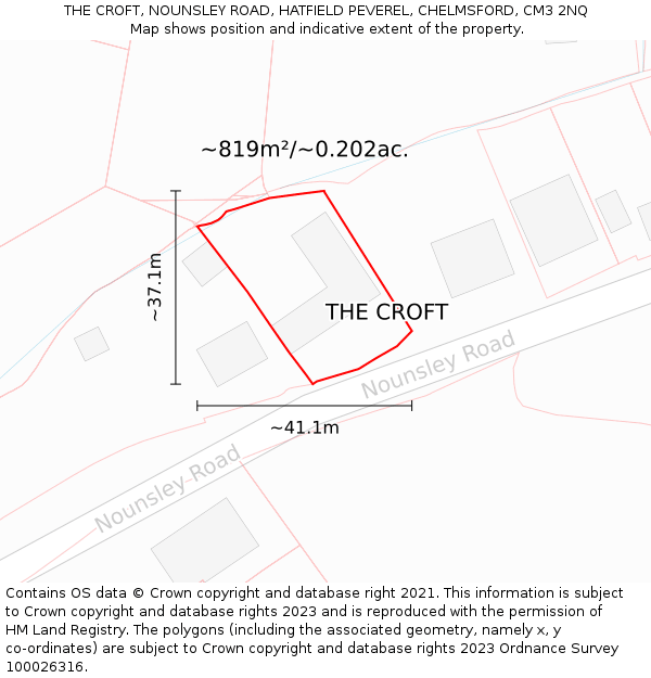 THE CROFT, NOUNSLEY ROAD, HATFIELD PEVEREL, CHELMSFORD, CM3 2NQ: Plot and title map