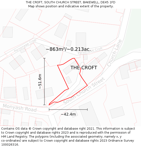 THE CROFT, SOUTH CHURCH STREET, BAKEWELL, DE45 1FD: Plot and title map
