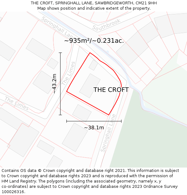 THE CROFT, SPRINGHALL LANE, SAWBRIDGEWORTH, CM21 9HH: Plot and title map