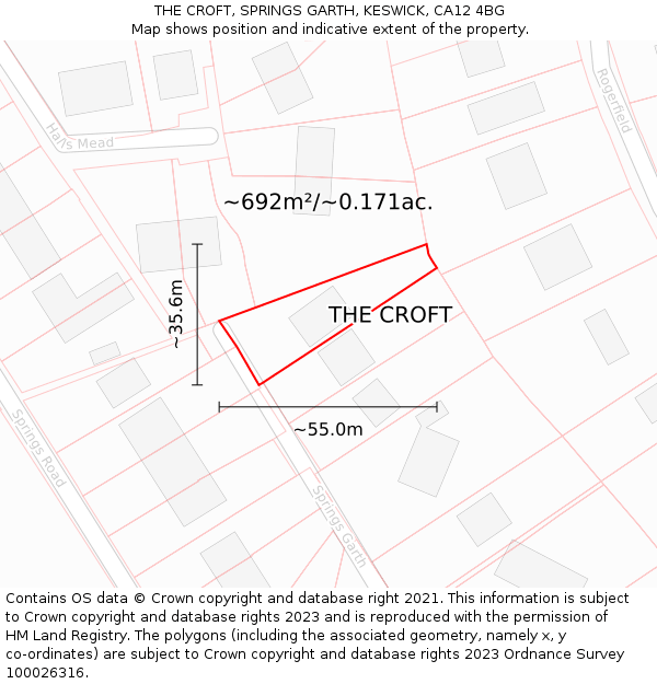 THE CROFT, SPRINGS GARTH, KESWICK, CA12 4BG: Plot and title map