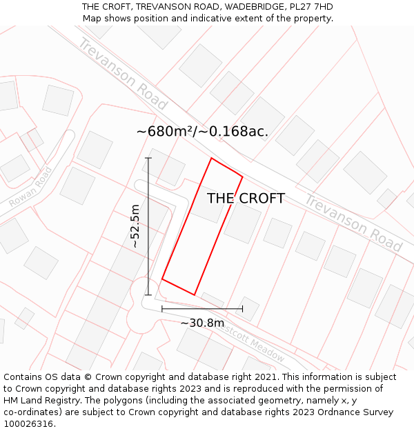 THE CROFT, TREVANSON ROAD, WADEBRIDGE, PL27 7HD: Plot and title map