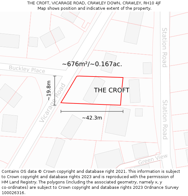 THE CROFT, VICARAGE ROAD, CRAWLEY DOWN, CRAWLEY, RH10 4JF: Plot and title map