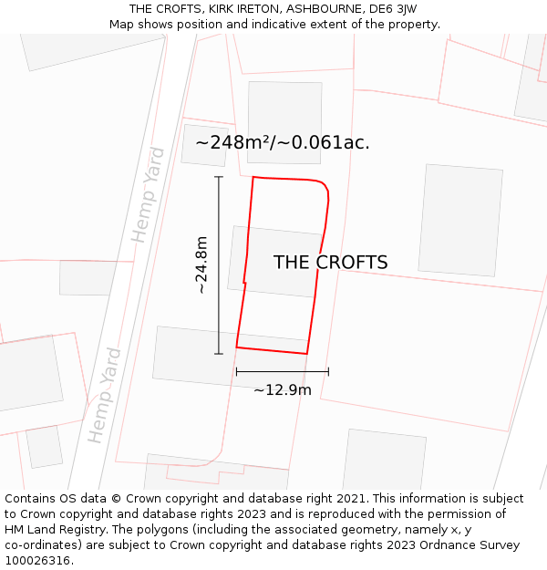 THE CROFTS, KIRK IRETON, ASHBOURNE, DE6 3JW: Plot and title map