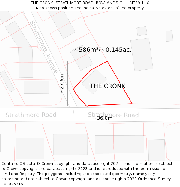 THE CRONK, STRATHMORE ROAD, ROWLANDS GILL, NE39 1HX: Plot and title map