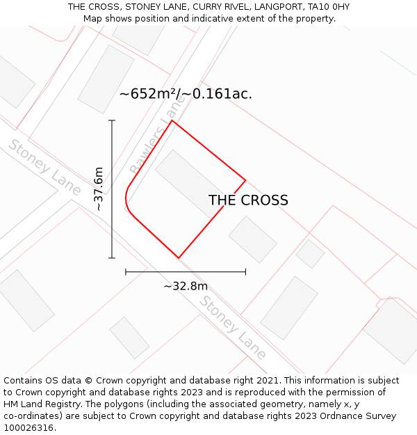 THE CROSS, STONEY LANE, CURRY RIVEL, LANGPORT, TA10 0HY: Plot and title map