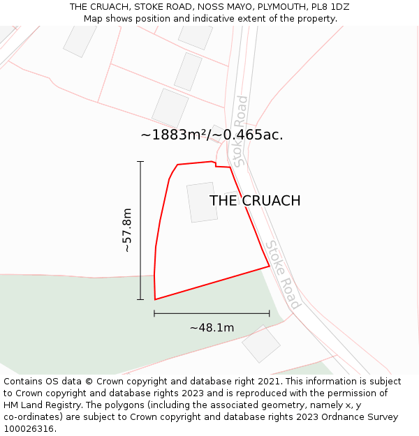 THE CRUACH, STOKE ROAD, NOSS MAYO, PLYMOUTH, PL8 1DZ: Plot and title map