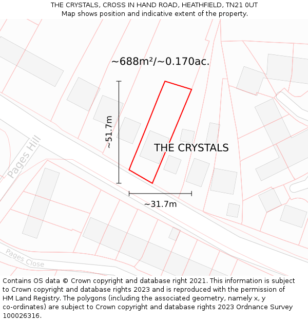 THE CRYSTALS, CROSS IN HAND ROAD, HEATHFIELD, TN21 0UT: Plot and title map