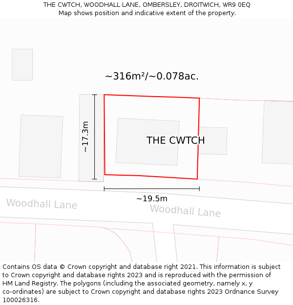 THE CWTCH, WOODHALL LANE, OMBERSLEY, DROITWICH, WR9 0EQ: Plot and title map