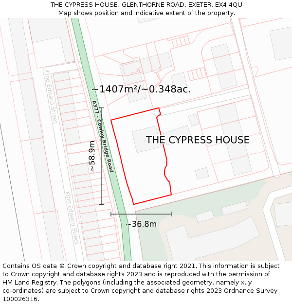 THE CYPRESS HOUSE, GLENTHORNE ROAD, EXETER, EX4 4QU: Plot and title map