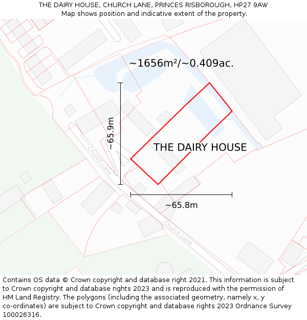 THE DAIRY HOUSE, CHURCH LANE, PRINCES RISBOROUGH, HP27 9AW: Plot and title map