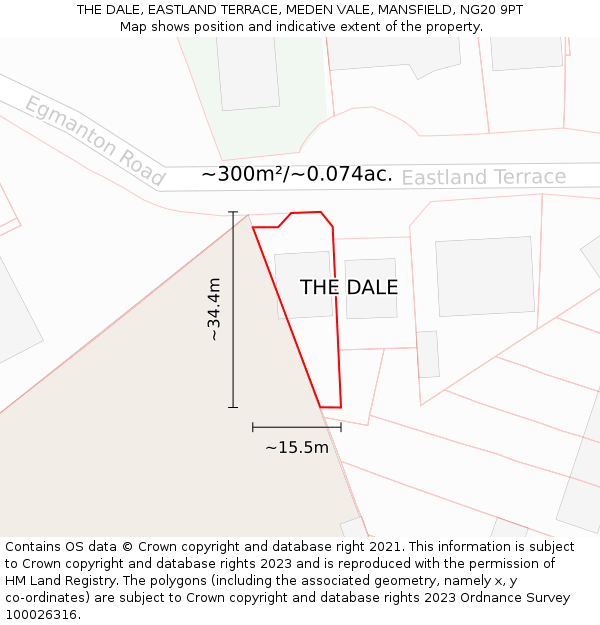 THE DALE, EASTLAND TERRACE, MEDEN VALE, MANSFIELD, NG20 9PT: Plot and title map