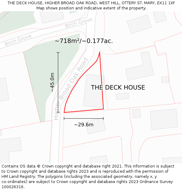 THE DECK HOUSE, HIGHER BROAD OAK ROAD, WEST HILL, OTTERY ST. MARY, EX11 1XF: Plot and title map