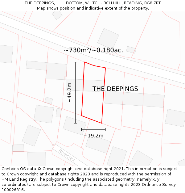 THE DEEPINGS, HILL BOTTOM, WHITCHURCH HILL, READING, RG8 7PT: Plot and title map