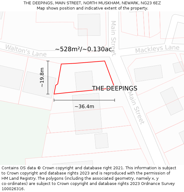 THE DEEPINGS, MAIN STREET, NORTH MUSKHAM, NEWARK, NG23 6EZ: Plot and title map