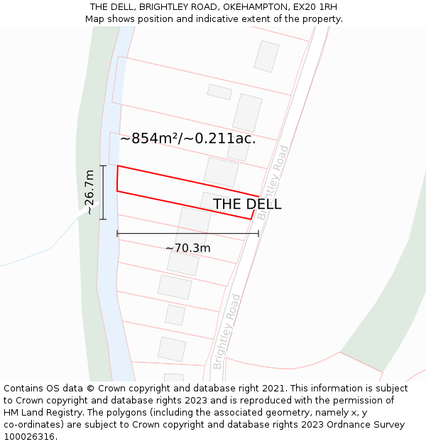 THE DELL, BRIGHTLEY ROAD, OKEHAMPTON, EX20 1RH: Plot and title map
