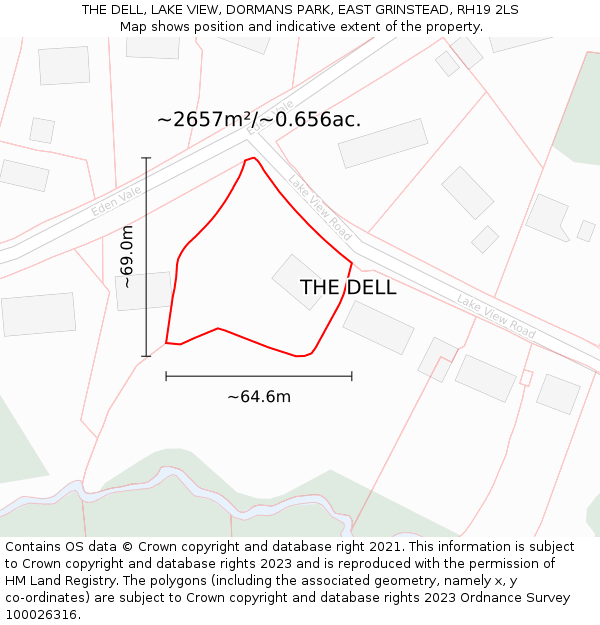 THE DELL, LAKE VIEW, DORMANS PARK, EAST GRINSTEAD, RH19 2LS: Plot and title map