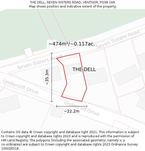 THE DELL, SEVEN SISTERS ROAD, VENTNOR, PO38 1XA: Plot and title map