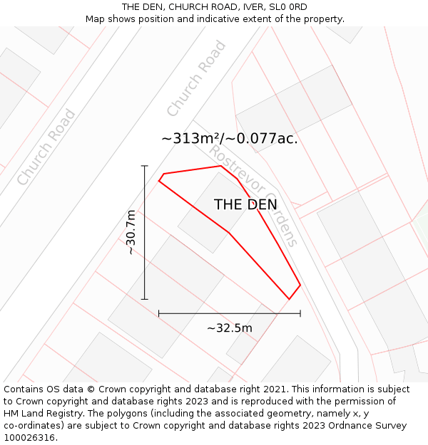 THE DEN, CHURCH ROAD, IVER, SL0 0RD: Plot and title map
