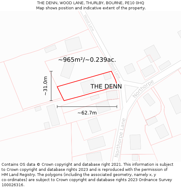 THE DENN, WOOD LANE, THURLBY, BOURNE, PE10 0HQ: Plot and title map