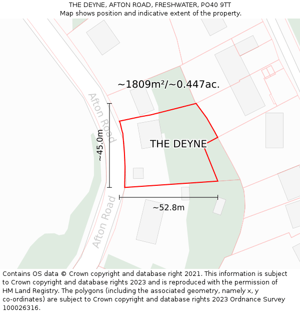 THE DEYNE, AFTON ROAD, FRESHWATER, PO40 9TT: Plot and title map