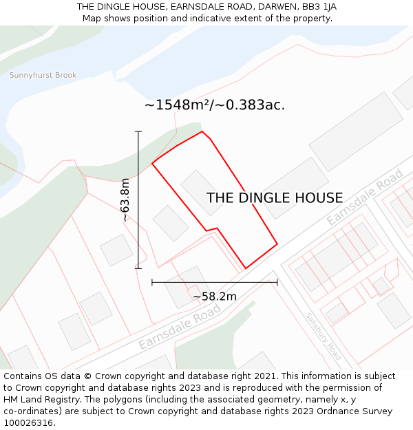 THE DINGLE HOUSE, EARNSDALE ROAD, DARWEN, BB3 1JA: Plot and title map