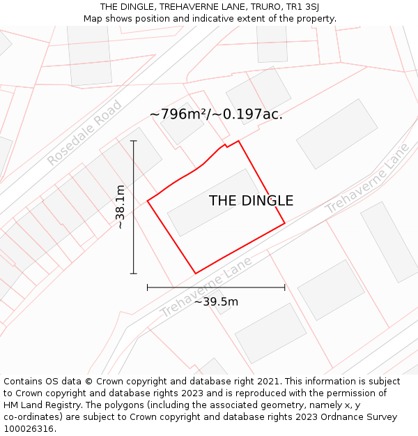 THE DINGLE, TREHAVERNE LANE, TRURO, TR1 3SJ: Plot and title map