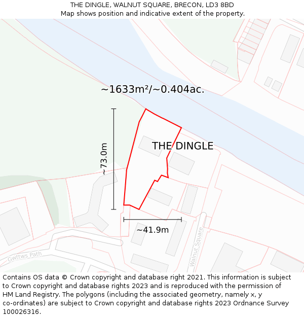 THE DINGLE, WALNUT SQUARE, BRECON, LD3 8BD: Plot and title map