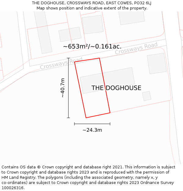 THE DOGHOUSE, CROSSWAYS ROAD, EAST COWES, PO32 6LJ: Plot and title map