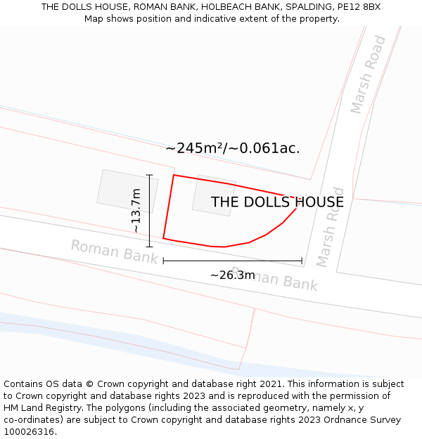 THE DOLLS HOUSE, ROMAN BANK, HOLBEACH BANK, SPALDING, PE12 8BX: Plot and title map