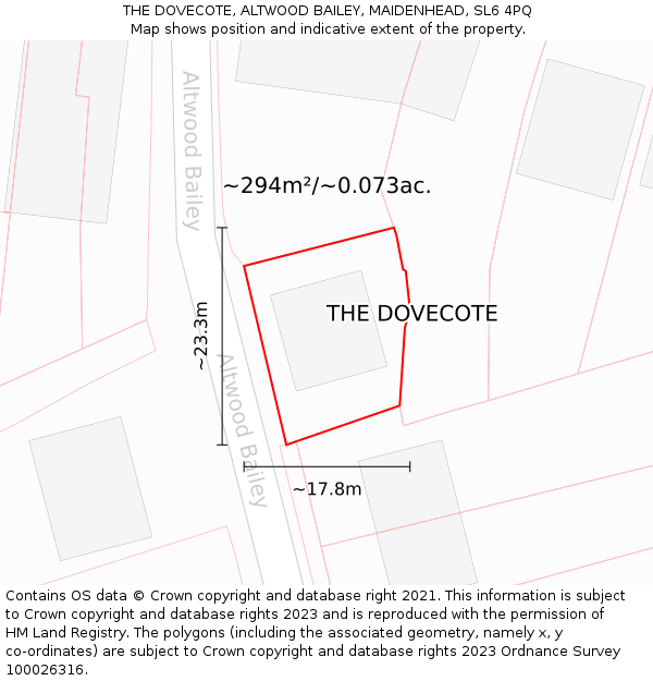 THE DOVECOTE, ALTWOOD BAILEY, MAIDENHEAD, SL6 4PQ: Plot and title map