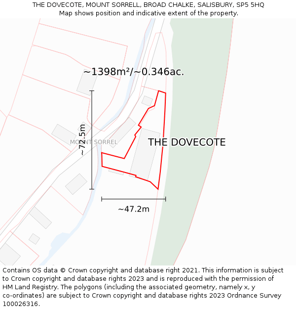 THE DOVECOTE, MOUNT SORRELL, BROAD CHALKE, SALISBURY, SP5 5HQ: Plot and title map