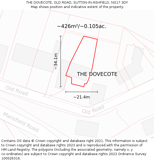 THE DOVECOTE, OLD ROAD, SUTTON-IN-ASHFIELD, NG17 3DY: Plot and title map