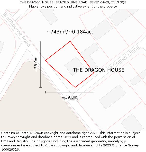 THE DRAGON HOUSE, BRADBOURNE ROAD, SEVENOAKS, TN13 3QE: Plot and title map