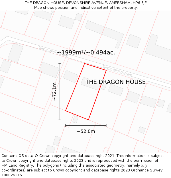 THE DRAGON HOUSE, DEVONSHIRE AVENUE, AMERSHAM, HP6 5JE: Plot and title map