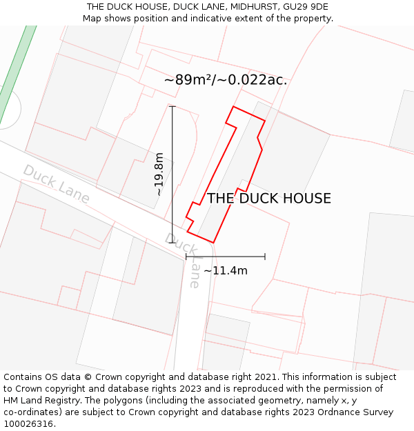 THE DUCK HOUSE, DUCK LANE, MIDHURST, GU29 9DE: Plot and title map