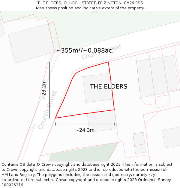 THE ELDERS, CHURCH STREET, FRIZINGTON, CA26 3SS: Plot and title map