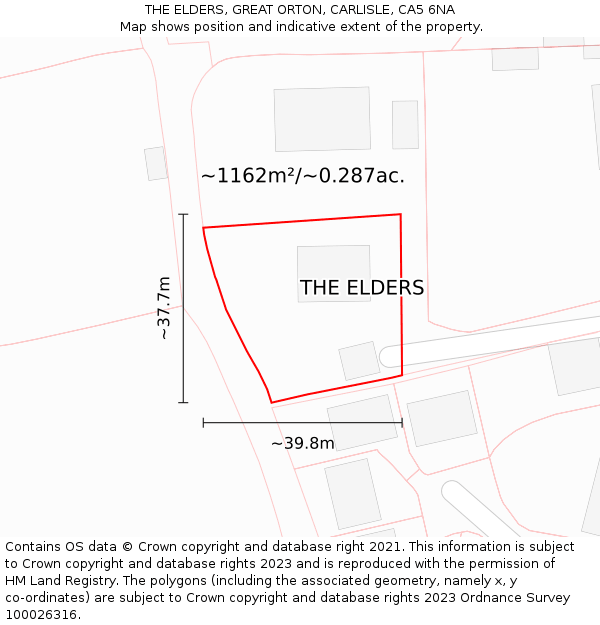 THE ELDERS, GREAT ORTON, CARLISLE, CA5 6NA: Plot and title map