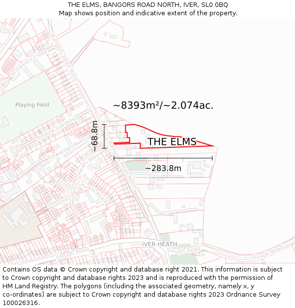 THE ELMS, BANGORS ROAD NORTH, IVER, SL0 0BQ: Plot and title map